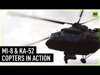 Mi 8 & ka 52 choppers work together on combat mission