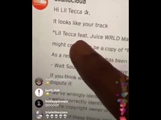 Yo #liltecca tried to upload his “ransom” remix with #juicewrld and soundcloud straight up copyrighted him on his own song 😳🤔