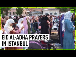 Eid al adha prayers outside hagia sophia mosque in istanbul