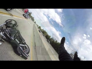 Motorcycle cut off on los angeles freeway