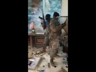 #afrin video shows turkish backed #syria|n fighters destroying #assad and #öcalan portraits in #afrin canton today