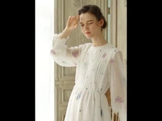 Lynette's chinoiserie spring autumn original design women cherry blossom embroidery french romantic vintage mori girls dresses