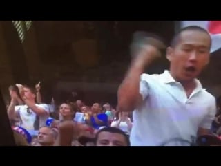 Japanese fan goes to leave, realizes he is on tv