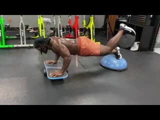 Got core!? single leg pushups on @revbalance fitness balance board and @bosu fitness ball with @olumide