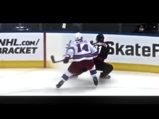 Greg mckegg charges into nino niederreiter straight against the boards