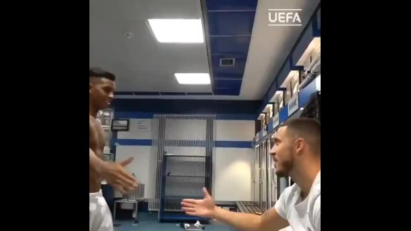 Hazard rodrygo in locker room yesterday hazard but 4 goals rodrygo no hazard why rodrygo i only scored 3 hazard cong