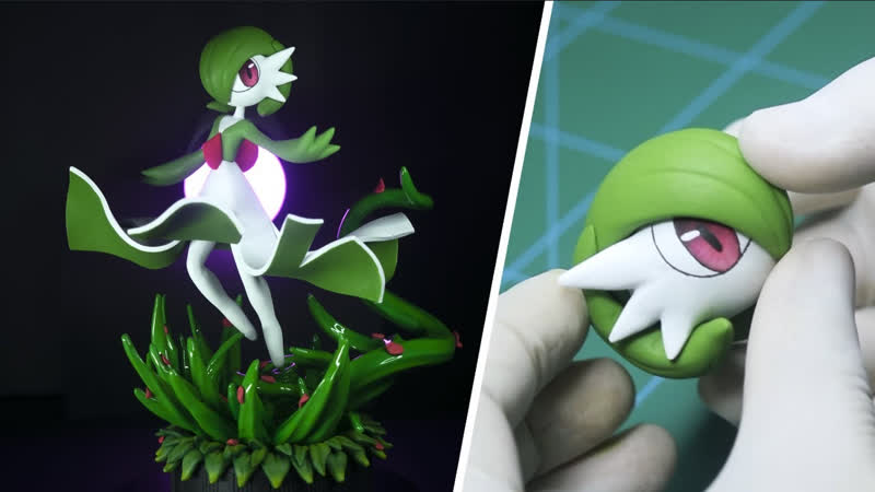 Sculpting gardevoir pokemon clay art epoxy clay diorama