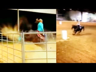 Girl punishing horse with an electric shocking device to make run fast in the barrel race complete story changeez chaan