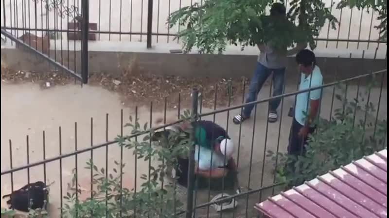 В актау 3 гопаря решили ограбить парня и начали его бить, но на помощь прилетел неравнодушный мужик и уделал всех трёх