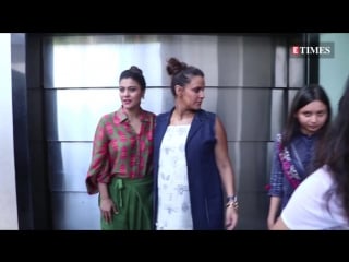 Spotted neha dhupia and kajol before the shoot of a chat show