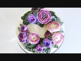Hot cake trends! buttercream english roses flower wreath cake how to make by olga zaytseva