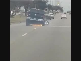 This car driving with a wheel absolutely messed up
