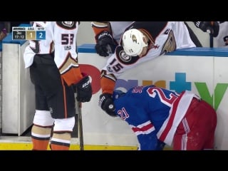 Getzlaf helps out stepan after shaws hit from behind