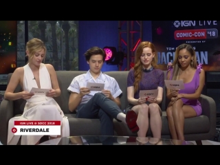 Lili reinhart, cole sprouse, madelaine petsch and vanessa morgan impersonating cheryl blossom