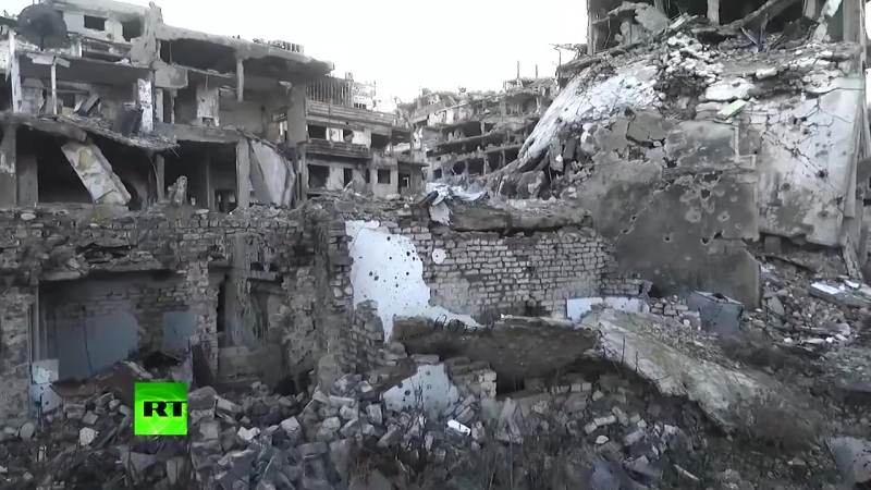 Aerial drone footage shows total devastation in homs, syria (exclusive)