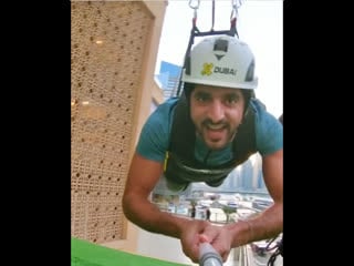 Sheikh hamdan ( فزاع fazza ) it’s time for a new exciting adventure from x line #zipline uncle saeed 😂