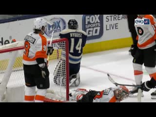 Gustav nyquist takes a lumberjack wack to the wrist from matt niskanen