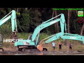[mrzygy3] excavator accident sink underwater heavy recovery kobelco sk200 extended