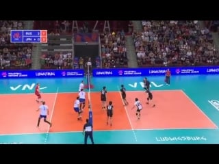 Whoa!! russias anton karpukhov, from the back, ! perfect placement! vnl bepartofthegame volleyball