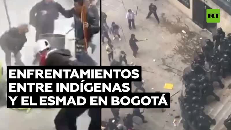 Tensa jornada de enfrentamientos entre indígenas colombianos y el esmad en bogotá