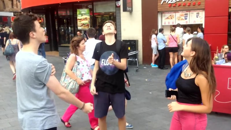 Kick or kiss prank (ballbusting)