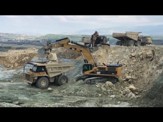 Two cat 385c excavators loading dumpers sotiriadis brothers