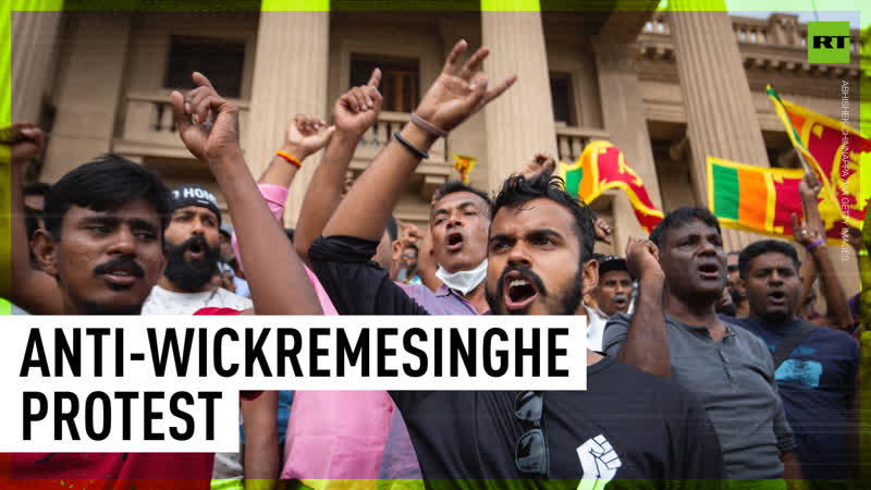 Protesters gather at presidential office as wickremesinghe elected sri lankan president