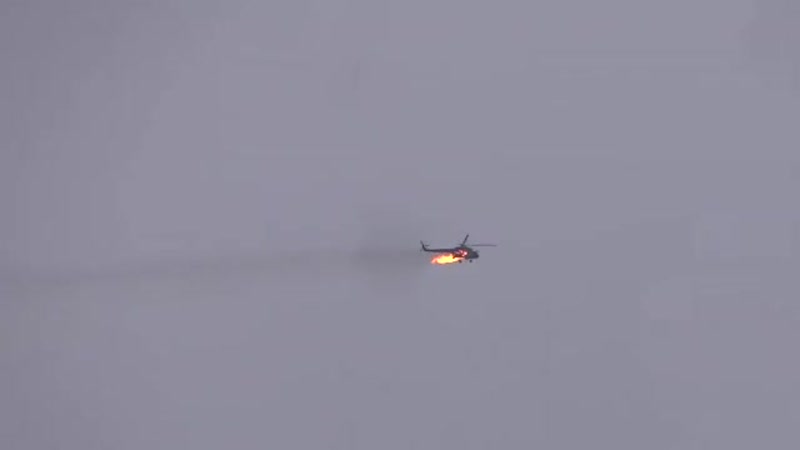 Syrian national army shot down an assad regime helicopter over al nayrab village, rural idlib