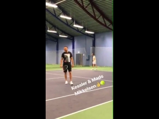 22 video mads and the boxer @mikkelkessler during a tennis party at @freklame in denmark today april 30th madsmikkelsen mikkelk