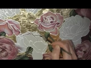 Batik roses on gilded silk svetlana salitan