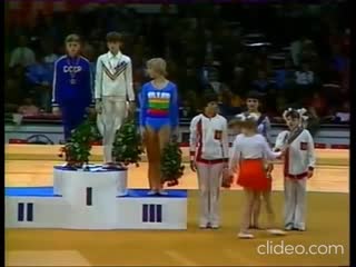 Elena mukhina victory ceremony uneven bars 1977 european artistic gymnastics championships