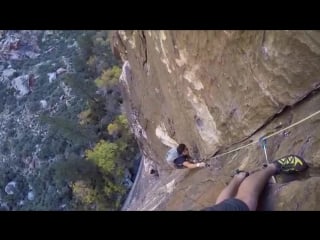 Passed by free solo climber dark shadows, red rocks, neveda