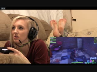 Beautiful girl plays "fortnite" and shows off her tender feet and heels in pose =) part 2