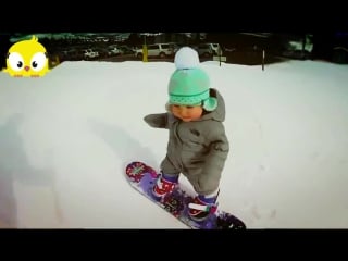 Slow motion snowboarding 1 year old hits the slopes like it's no big deal