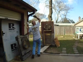 Test throw of a rotational knife against a drill bit