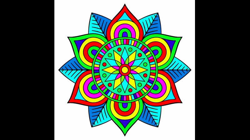 Coloring #n 0163 мандала с голубыми листочками / mandala with blue leaves