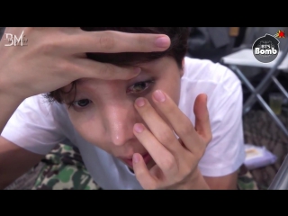 [rus sub][bangtan bomb] j hope is trying to wear contact lenses