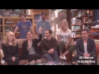 Mayim leads cheers on the set of the big bang theory for the 2016 tbbt ucla scholars