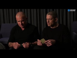 Wentworth miller and dominic purcell are trying to make an origami crane