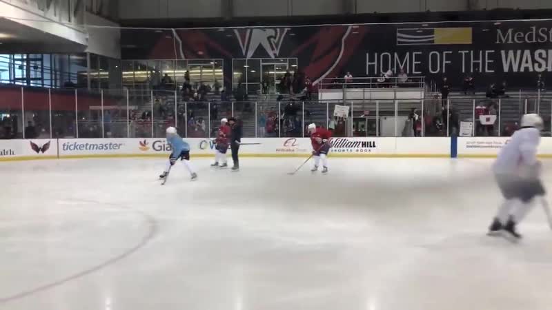 Backstrom is on the ice for the morning skate in a non contact jersey