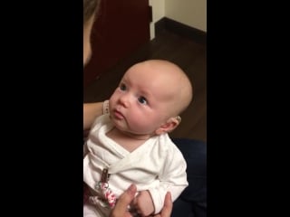 My baby hears me for the first time and is almost moved to tears