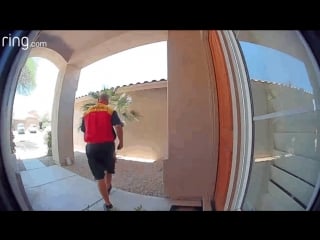 Dhl delivery guy hides delivery behind the pillar, and then on noticing the other package he decides to hide that too