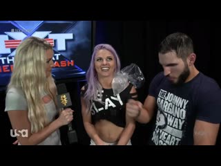 Johnny gargano and candice lerae celebrate their victories