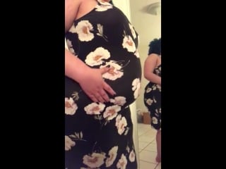 Chubby girl belly play in tight dress