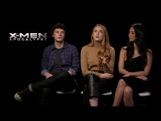 X men apocalypse interviews jennifer lawrence, mcavoy, sophie turner, evan peters, olivia munn