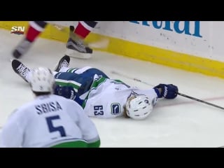 Philip larsen leaves ice on a stretcher after big hit 12 6 16