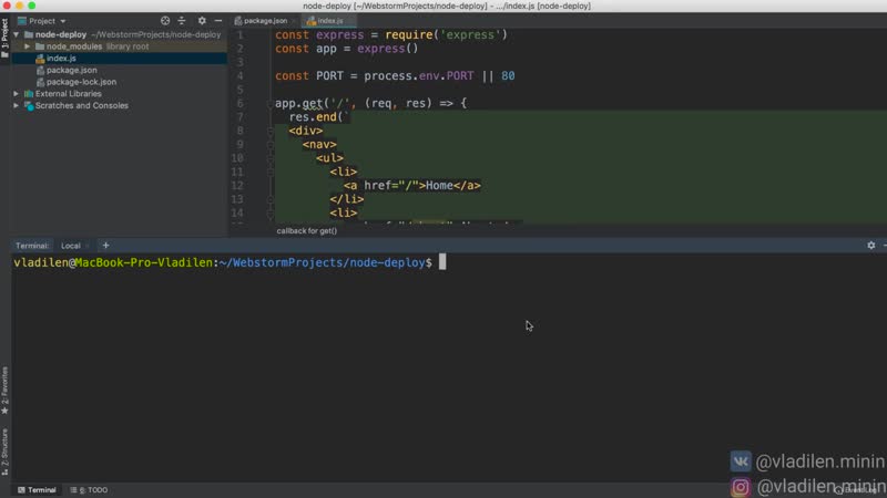 [владилен минин] деплой nodejs heroku (бесплатный хостинг)