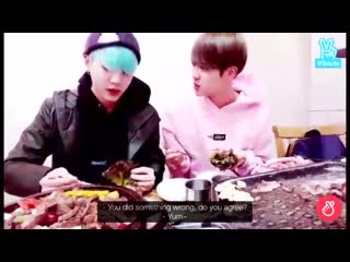 Or when yoongi just sits there quietly listening as jin playfully scolds him for interrupting his hyung