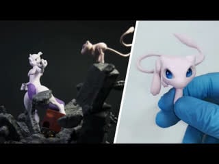 Sculpting mewtwo vs mew diorama pokemon clay art