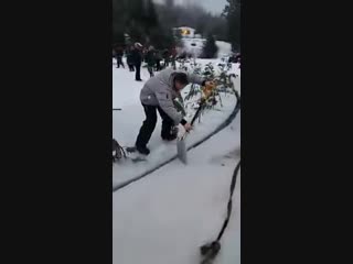 They cut out a circle in the ice and made it rotate with boat